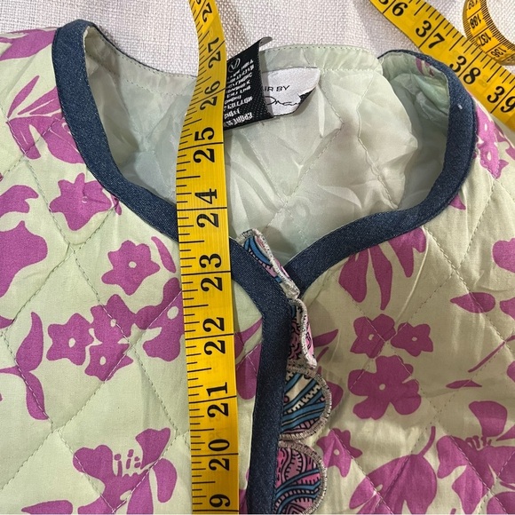 French Flair Womens Floral Pockets Quilted Button Up Scalloped Edges Jacket L - Picture 10 of 11